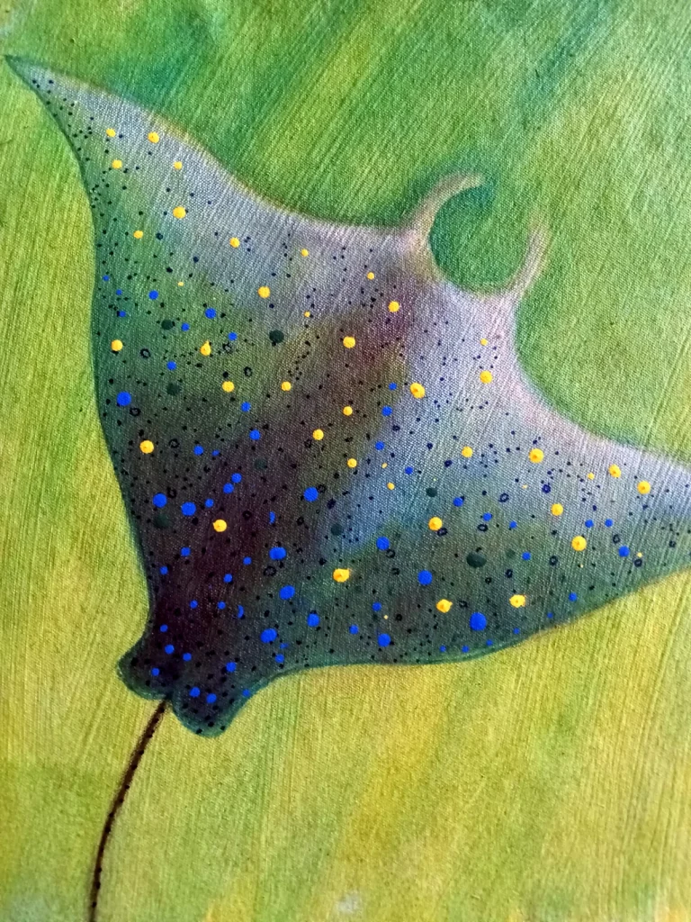 Manta Swimming Green Ocean
