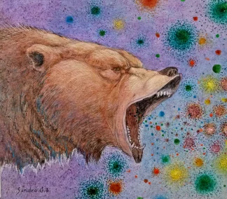 Grizzly Bear Roar Art Acrylic Painting