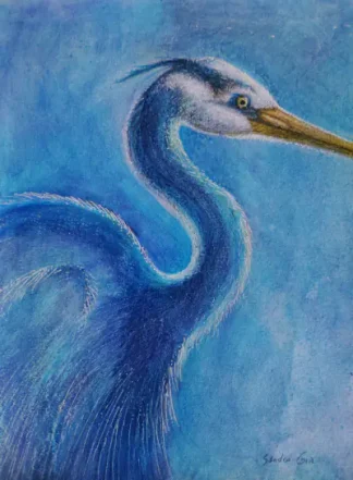 Original heron bird painting – blue portrait artwork by Sandro Gia – acrylic on canvas”