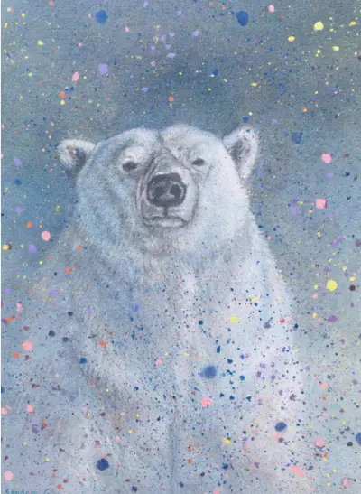 Polar Bear Acrylic Painting  Grey White colorfull snow fall