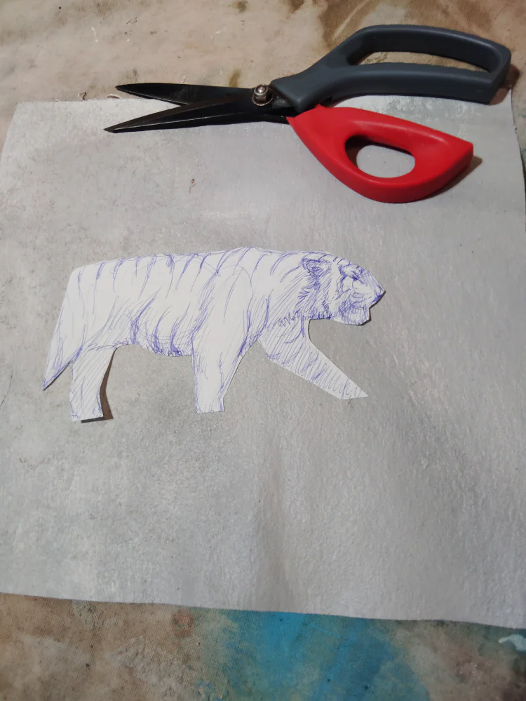 Original Drawing is cut and used as a stencil guided