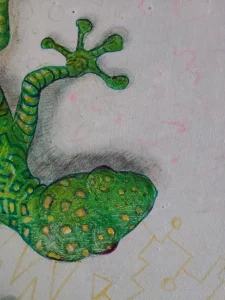 Gecko Green Lizard on Wall Art Painting