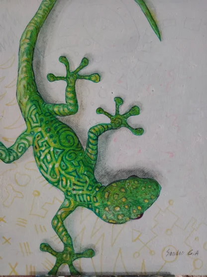 Gecko Green Lizard on Wall Art Painting